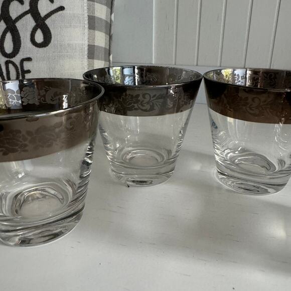 SET of 4 Vintage Queens Lusterware Silver Rimmed Glasses Barware Drinkware MCM - Picture 3 of 12